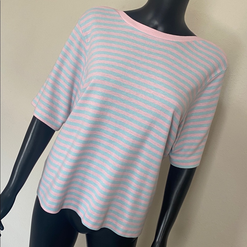 VINTAGE Pastel Pink & Light Blue Kawaii Striped Knit Top - Picture 3 of 11
